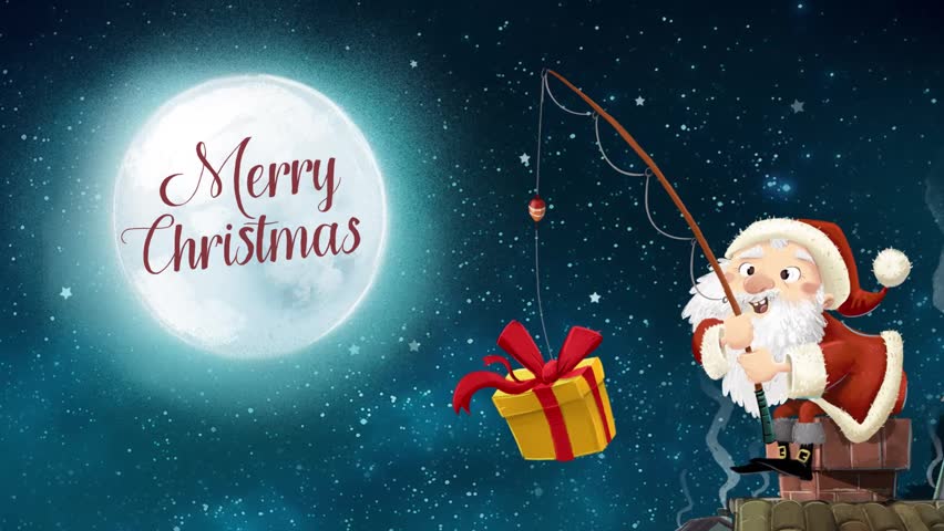 merry christmas wide shot and closeup santa claus enters into a shot and takes out a gift from merry christmas wide shot and closeup santa claus enters into a shot and takes out a gift from