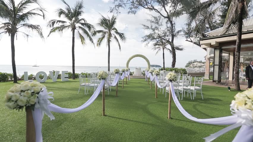 Beautiful Wedding Setup On Tropical Beach Background Stock ...