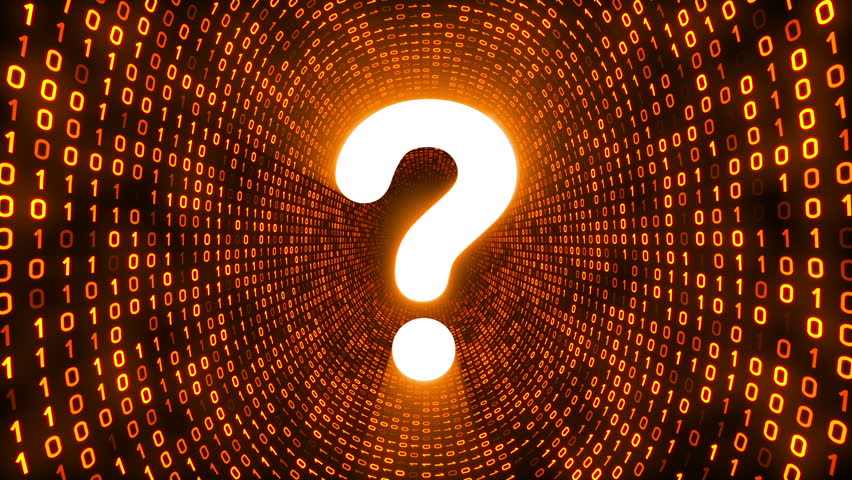 White Question Mark Icon Form Purple Binary Tunnel On Purple Background