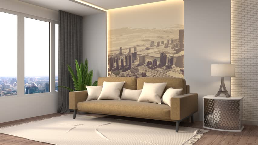 Furniture Design Living Room 3d 3d rendering. modern living room in townhouse. stock footage video Furniture Design Living Room 3d 3d rendering. modern living room in townhouse. stock footage video