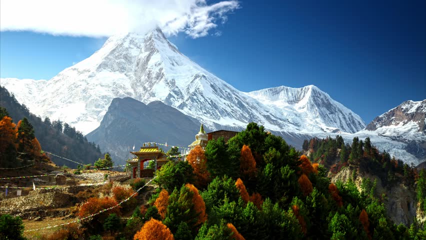 Himalayas Mountain Landscape. Buddhist Monastery Stock