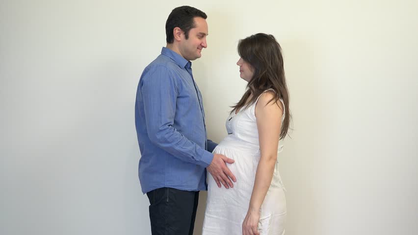 Couple Caressing Woman Pregnant Belly Stock Footage Video