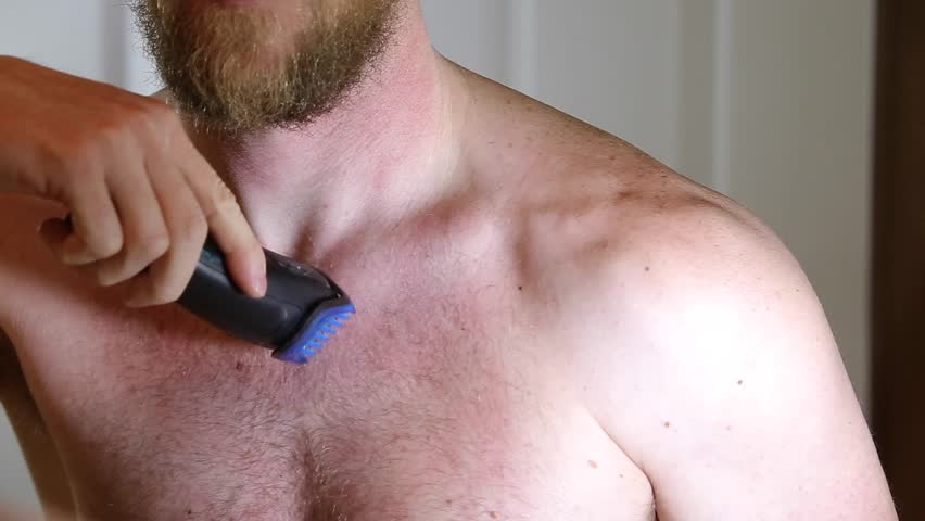 Hd00 12manly Man Manscaping His Chest Hair In Mirror