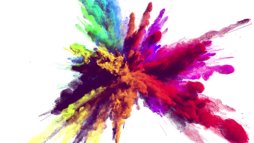 Cg Animation Of Powder Explosion With Red Blue And Yellow Colors On