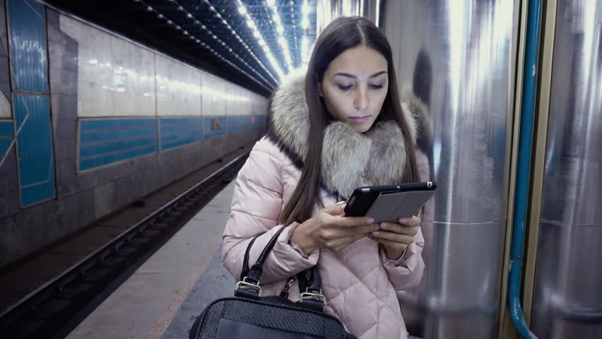 Brunette girlfriend nylon subway
