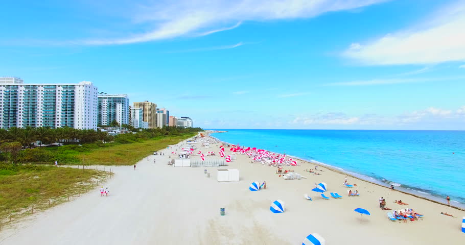 Aerial View Of Miami Beach, South Beach, Atlantic Ocean, Florida, USA. Stock Footage Video