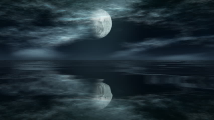 Cloudy Night With A Crescent Moon Over A Calm Sea Stock Footage Video ...