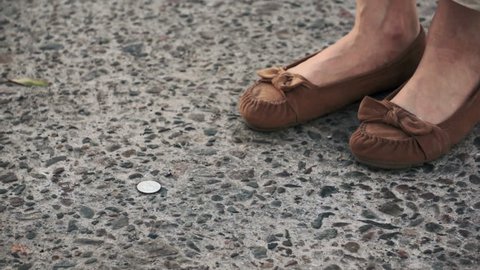 Woman Finding Lost Penny Coin Stock Footage Video 100 Royalty