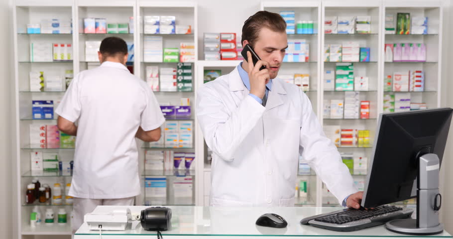 Pharmacists People Working Activity Inventory In Pharmacy Store ...