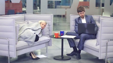 Funny Scene With Businesswoman Sleeping Stock Footage Video