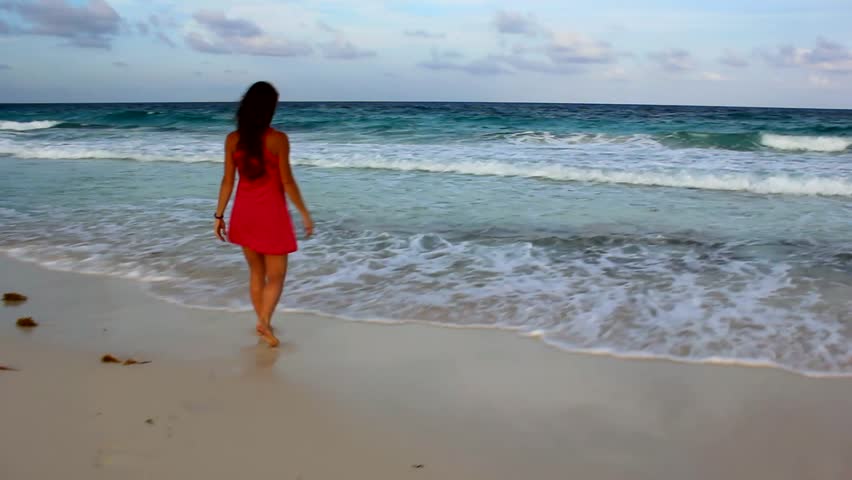 Woman in Pink Dress Walking on the beach image - Free stock photo ...