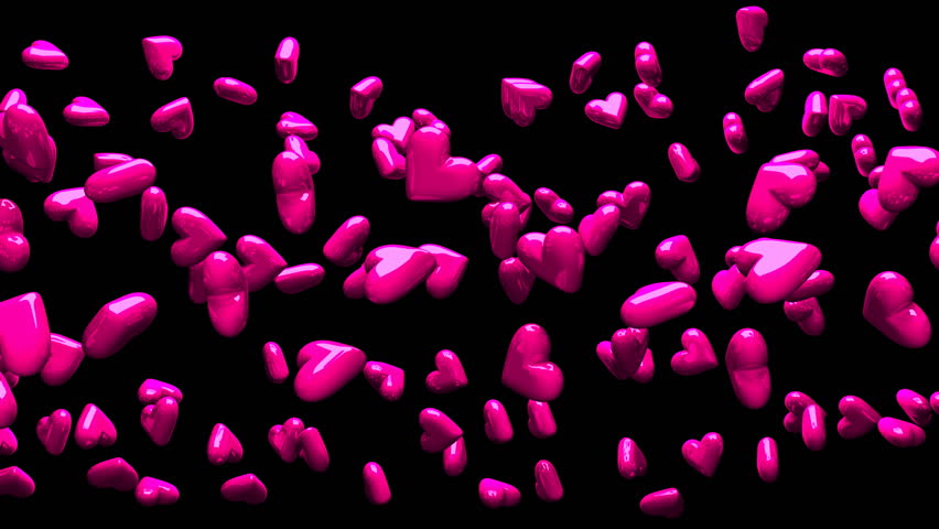 Pink Hearts On Black Background. Loop Able 3DCG Render Animation. Stock