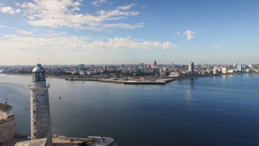 Drone Flying Over Havana Cuba Caribbean Sea And Malecon Promenade 