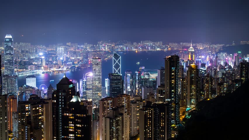 Time Lapse Movie Hong Kong Skyline From Famous Peak View At Night. 29 ...