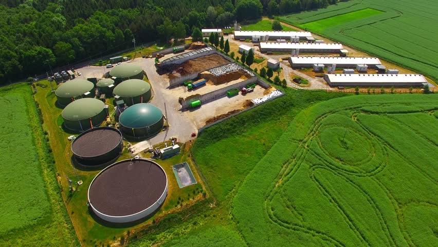 Camera Flight Over Biogas Plant From Pig Farm. Renewable Energy From ...