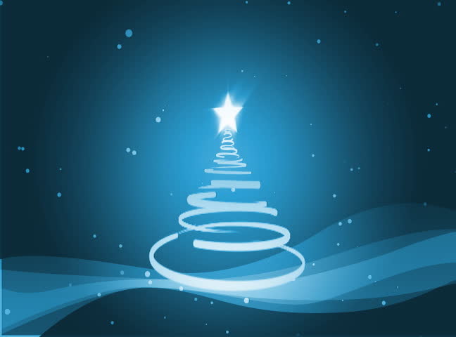 Christmas Tree With Falling Snow Loop Animation, Blue Colors Stock