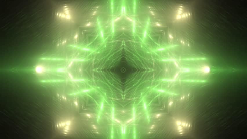 Green And Gold Stage Lights Tunnel. Neon Lights Background Disco ...