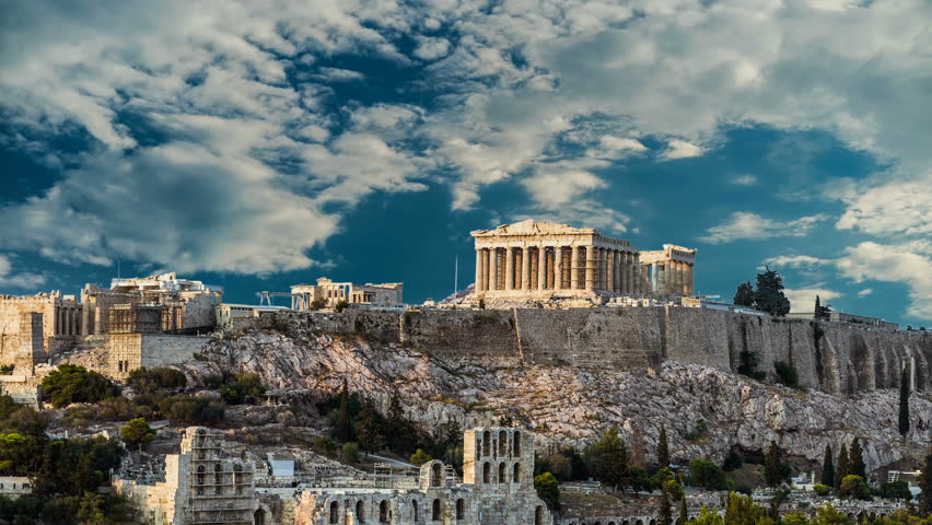 Parthenon Temple On Athenian Acropolis, Athens, Greece - Timelapse ...