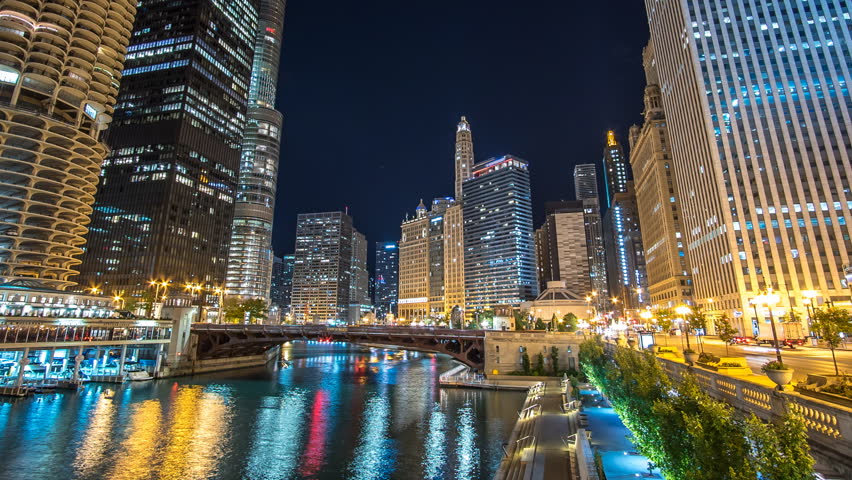 Chicago At Night Time Lapse River 4K 1080P - River Time Lapse Of ...