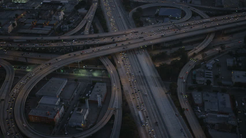 Aerial View Of Freeways With Traffic Congestion In Busy US City ...