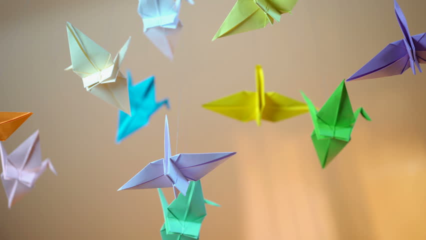 Multi Colored Origami Cranes Hanging By Stock Footage Video 100 Royalty Free 29132425 Shutterstock