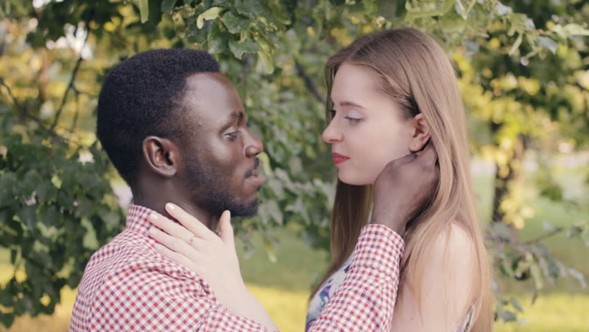 Interracial Couple Is Kissing Black Stock Footage Video Royalty