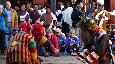 Bumthang, Bhutan - March, 2016: Tamshing Phala Chhoupa festival, Tamshing Monastery, nr Jakar