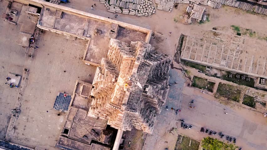 Sunset overlooking the top of the majestic Virupaksha temple, Hampi, Karnataka, India. 