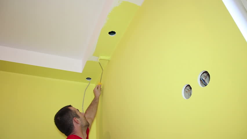 Worker Painting With Roller Decorator Stock Footage Video 100 Royalty Free 2967985 Shutterstock