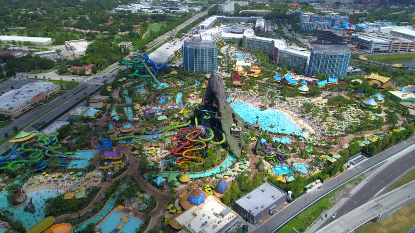 ORLANDO, FL, USA - AUGUST 1, 2017: Drone Video Volcano Bay Orlando ...