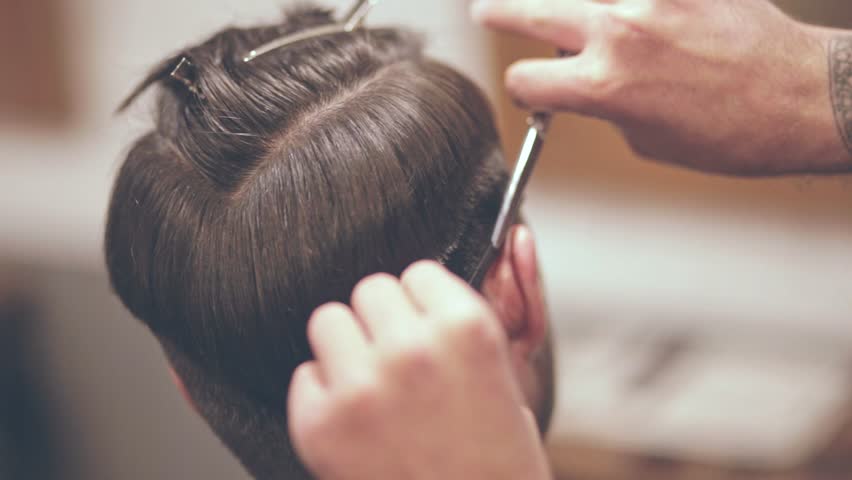 Hd00 15professional Hairdresser Cutting Male Hair With Scissors