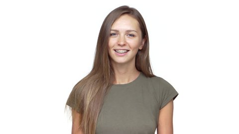 Slomo Charming Long Haired Girl Wearing Stock Footage Video 100