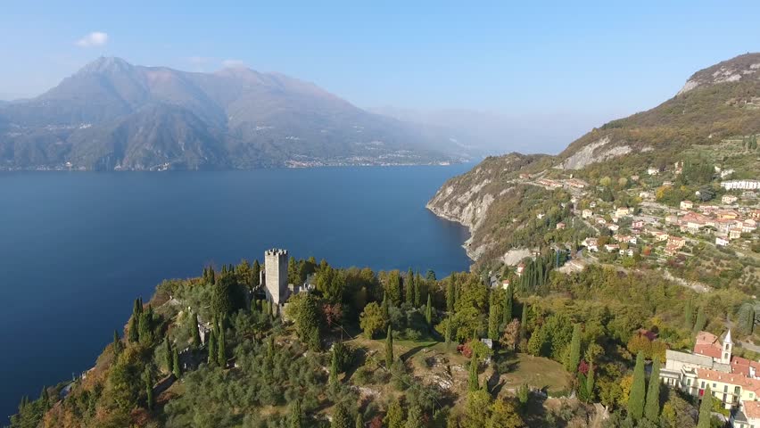 Castle Of Vezio Near Varenna, Lake Of Como. Aerial View Stock Footage ...