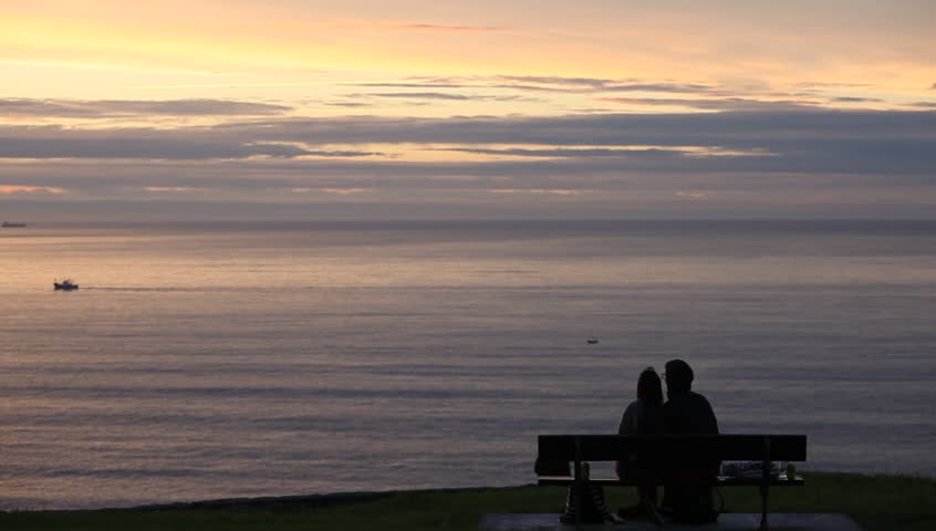 Stock video of people silhouette watching sunset on the | 32964985 ...