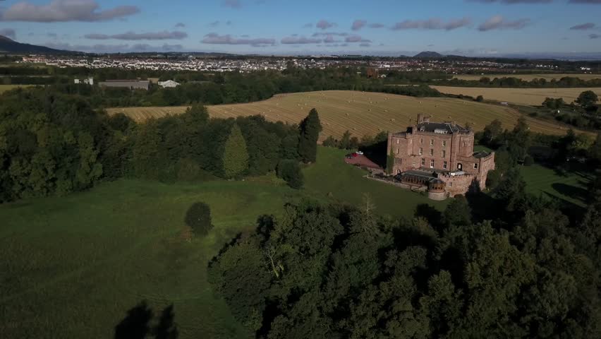 Stock video of aerial image of dalhousie caslte scotland