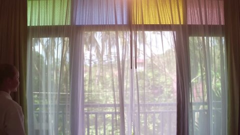 Asian Women Opening The Curtain Stock Footage Video 100 Royalty
