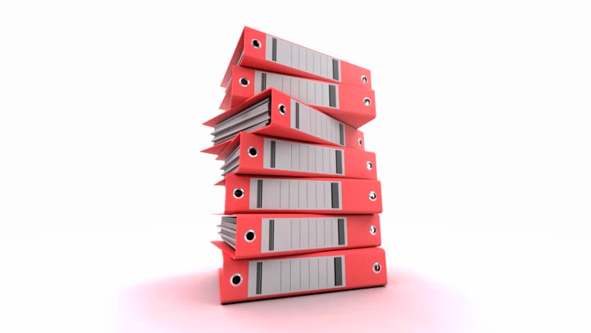 3D Animation Of A Pile Of Blue Ring Binders Turning Around Stock ...