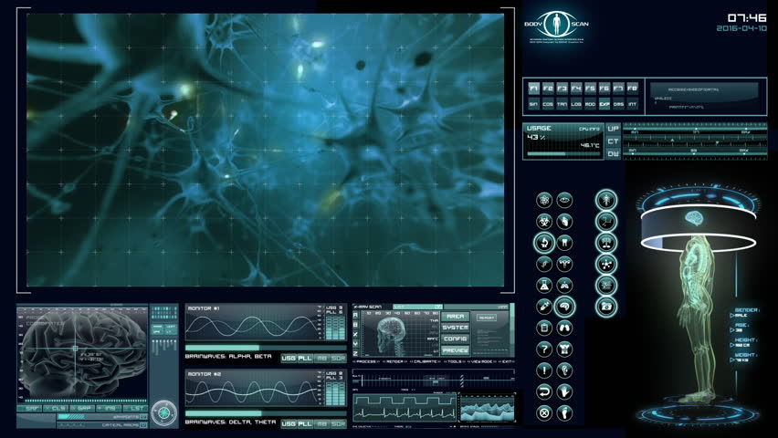 Human neural network visualization. Futuristic medical application interface.