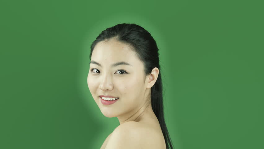 Beautiful Young Girl Solo - Asian girl naked beauty young adult isolated greenscreen green background  flirty - 4K stock footage clip