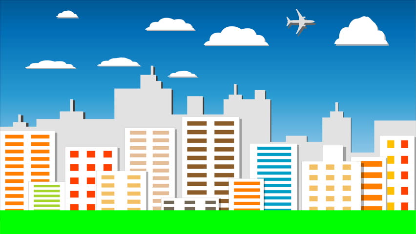Flat cartoon city day looped animated background.… - Royalty Free Video