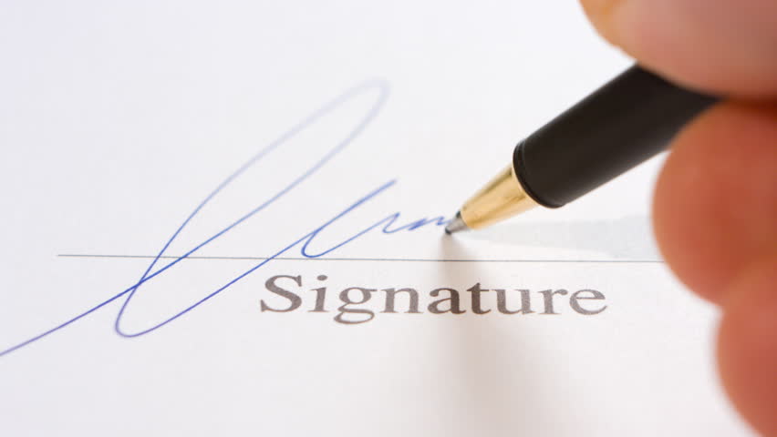 Hand Signing A Contract In Black Ink. Signature Is Fake. Detail Stock ...