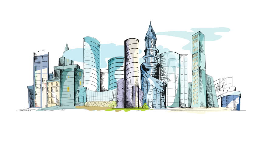 Flat Cartoon Panoramic City Day Looped Animated Background. Business ...