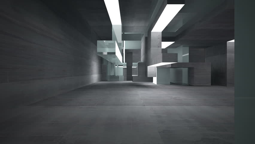 Empty Dark Abstract Concrete Room Stock Footage Video (100% Royalty