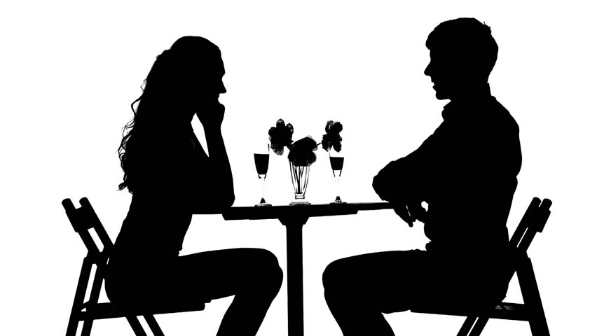 Romantic Couple Having Dinner, Clinking Glasses, Black Background ...